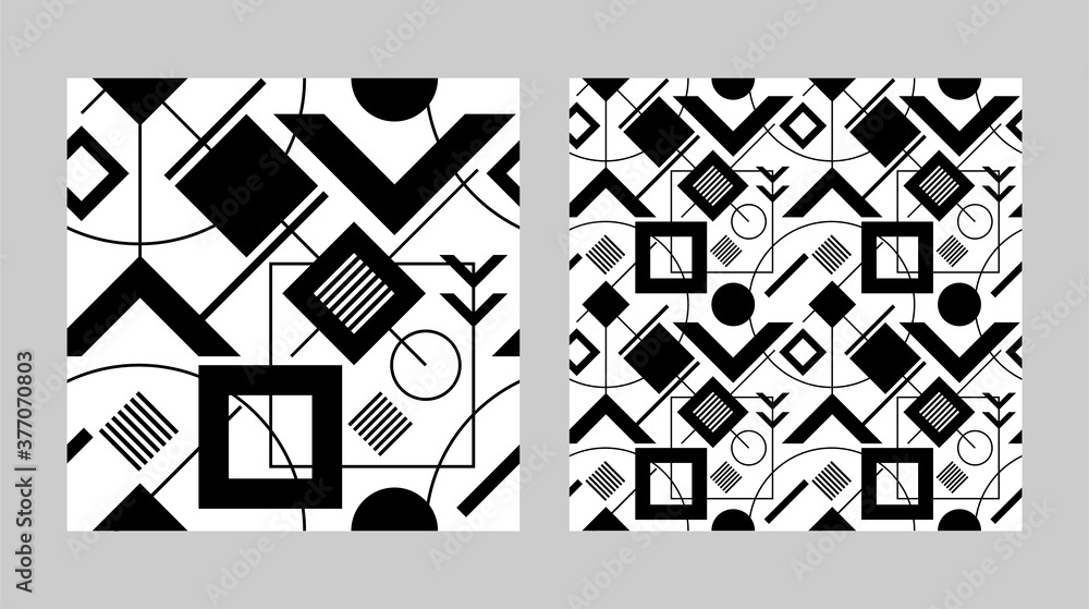 Poster abstract geometric black and white seamless pattern with different and repeatable polygonal shapes