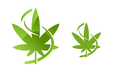 Cannabis logo template or icon - marijuana leaf with decorative wavy shape - isolated vector emblem