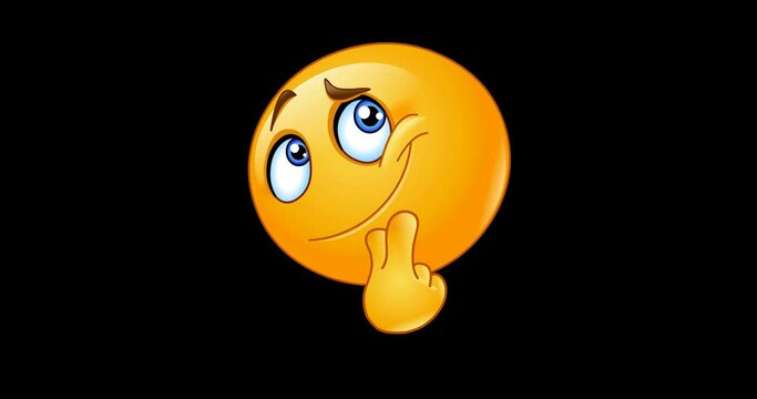 Animation of a pondering emoji emoticon with a single finger and thumb resting on the chin, thinking, wondering. Including alpha channel.