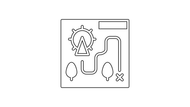 Black line Amusement park map icon isolated on white background. Entertainment in vacation. 4K Video motion graphic animation.