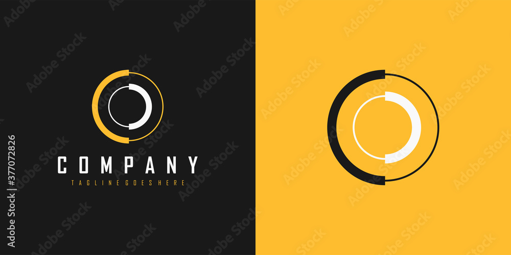 Aufkleber abstract initial letter o logo. black and yellow shapes circle line style isolated on double backgro