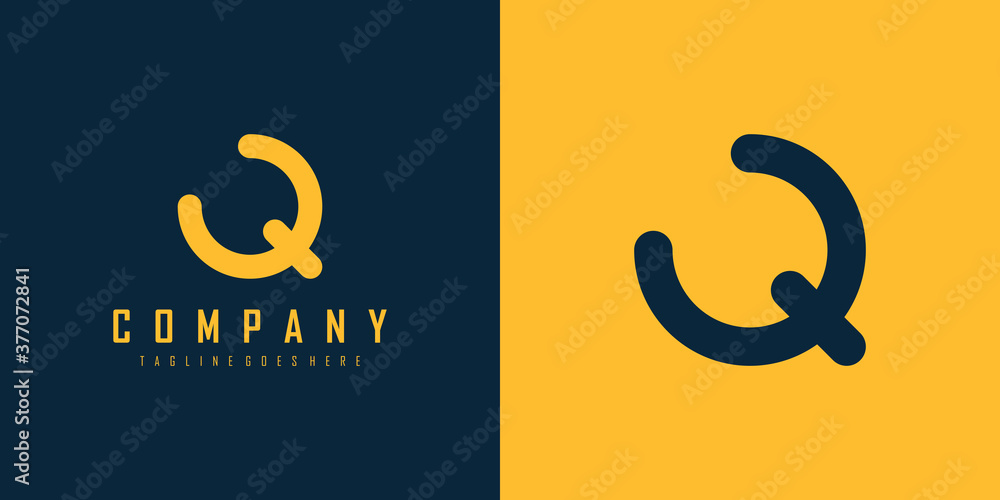 Poster abstract initial letter q logo. blue and yellow circle shape linear rounded style isolated on double