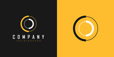 Abstract Initial Letter O Logo. Black and Yellow Shapes Circle Line Style isolated on Double Background. Usable for Business and Technology Logos. Flat Vector Logo Design Template Element.