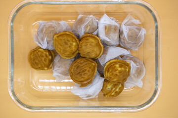 Popular Korean street food Walnut cookies in clear glass