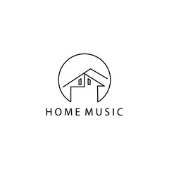 music house logo illustration line design template vector