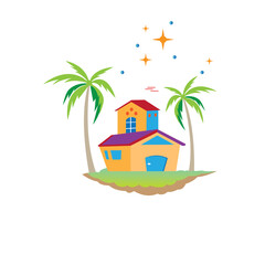 cute mini house cartoon logo illustration with color design vector template