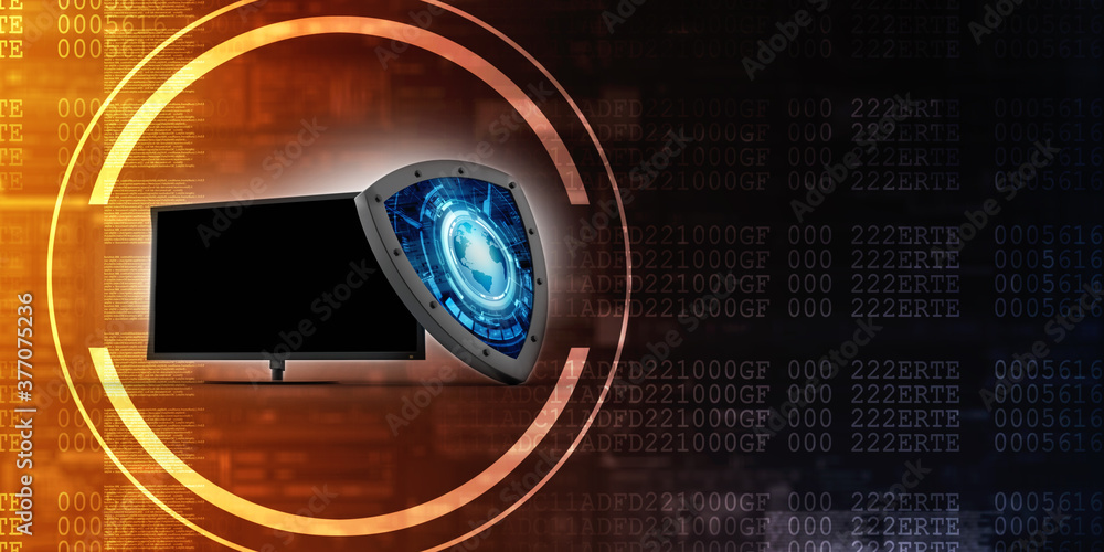 Poster 3d rendering computer network with shield