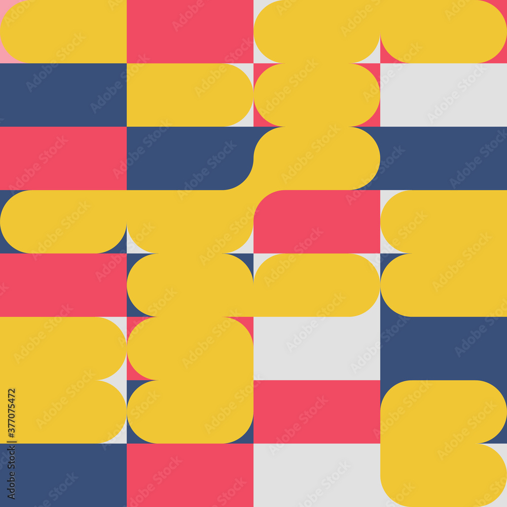 Aufkleber Modern vector abstract seamless geometric pattern with semicircles, circles and squares in retro scandinavian style. Illustration with geometric figures. Design background for invitation, web banner, 