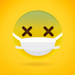 3d emoji with glasses wearing mouth mask. Emoji with mouth mask - yellow face with wearing a white surgical mask. Sick emoji.
