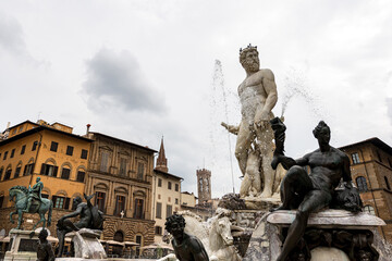 Fototapeta na wymiar Fountain of Neptune by Bartolomeo Ammannati 1560-1565, Piazza della Signoria, Florence, UNESCO world heritage site,Tuscany, Italy, Europe