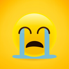 Crying sad emoticon, emoji, smiley - vector illustration. The emoji yellow unhappy face with crying tear icon.