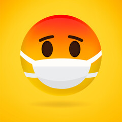 3d emoji with glasses wearing mouth mask. Emoji with mouth mask - yellow face with wearing a white surgical mask. Sick emoji.