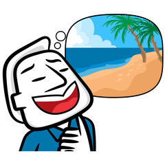 Business white man cartoon think about the day to go to the beach scene vector on a white background