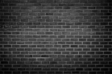 Plakat Abstract dark brick wall texture background pattern, Wall brick surface texture. Brickwork painted of black color interior old clean concrete grid uneven, Home or office design backdrop decoration.