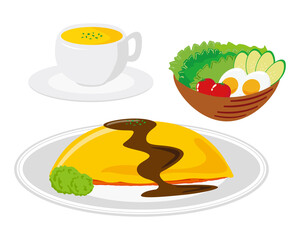 Vector illustration of omelet rice, omelet . 