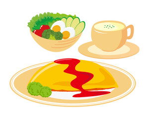 Vector illustration of omelet rice, omelet . 