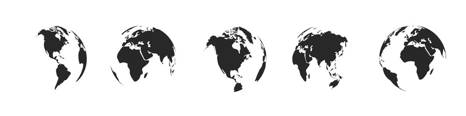 Earth globe icons with a different continents