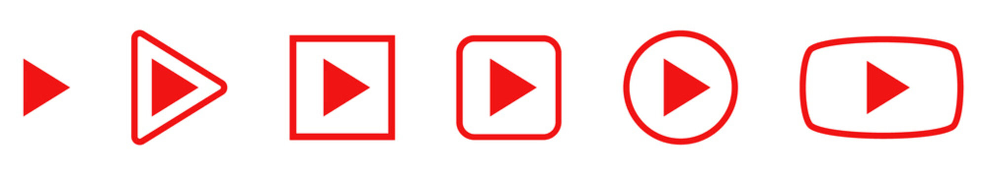 Set of vector play buttons. Play icons isolated. Red play symbol.