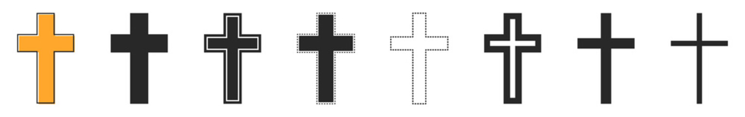 Set of Christian Cross icons. Black vector Cross icons.
