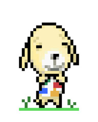 8 bit Pixel cute dog image. Animal in Vector Illustration