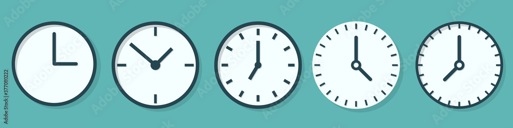 Poster vector time and clock icons in flat style.