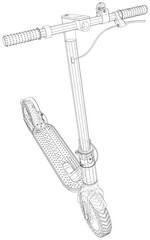 Electric Scooter Wire-frame. The layers of visible and invisible lines are separated. EPS10 format. Vector created of 3d.
