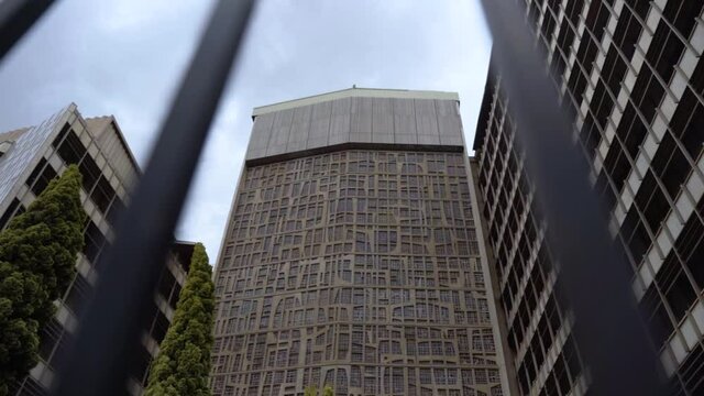 Old fashion style building low angle with bars