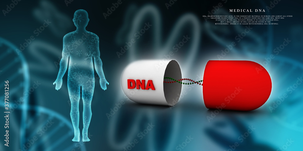 Poster 3d render of dna structure with capsule