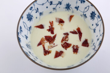 fresh melon cream with ham topping