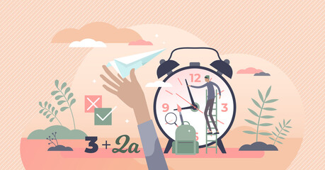 School education system with pupil knowledge development tiny person concept