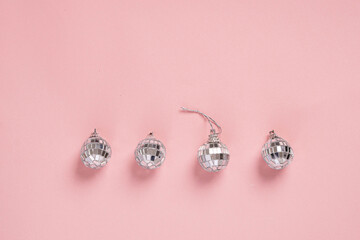 disco balls on pink background. 90s retro party concept. difference concept