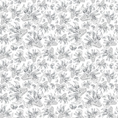 Seamless botanic floral white gray pattern with orchidales