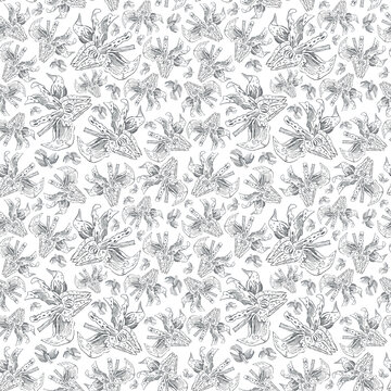 Seamless botanic floral white gray pattern with orchidales