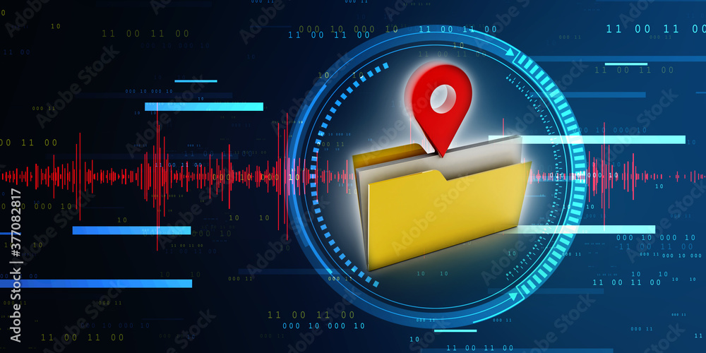 Aufkleber 3d rendering travel and navigation planning, concept with folder