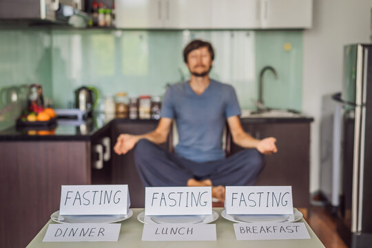 The man is engaged in intermittent fasting for health.. Intermittent fasting concept, top view