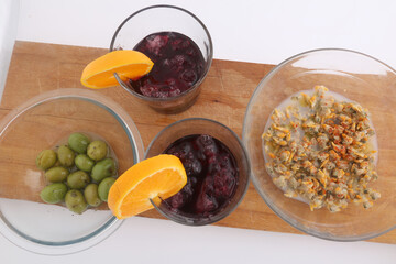 vermouth aperitiv with olives and canned cockles