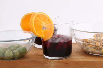 vermouth aperitiv with olives and canned cockles