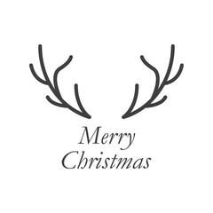 Concepto Feliz Navidad. Logotipo con texto Merry Christmas con astas de reno en color gris