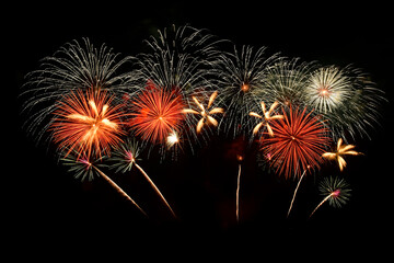 Fireworks celebration and the midnight sky.