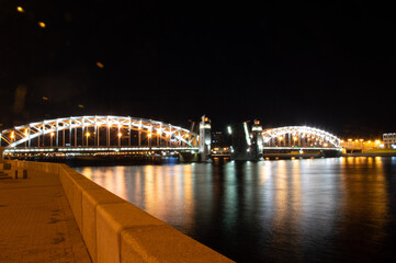 Drawbridge on river Neva, Saint Petersburg  in the night