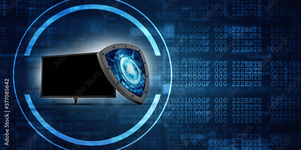 Poster 3d rendering computer network with shield