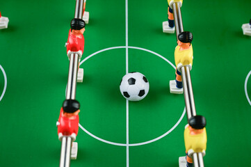 mini football with players and ball, close-up