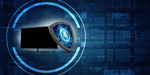 3d rendering Computer network with shield
