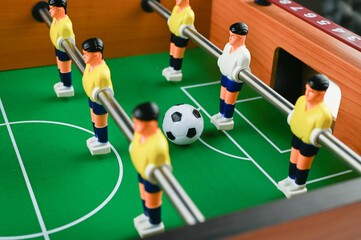 mini football with players and ball, close-up