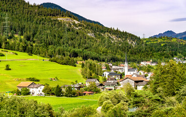 Fototapeta na wymiar Surava village in Albula Valley in Swiss Alps