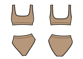 Blank women's sports underwear in front, back views.