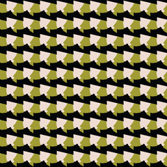 Vector seamless pattern texture background with geometric shapes, colored in black, green, orange colors.