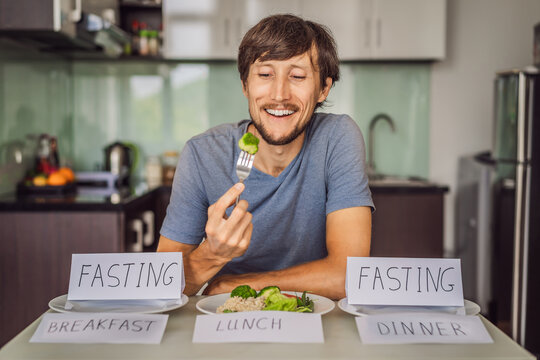Intermittent fasting during breakfast and dinner. Intermittent fasting concept, top view