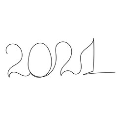 vector, isolated, drawing continuous new year 2021