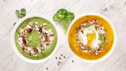 pumpkin soup and broccoli soup